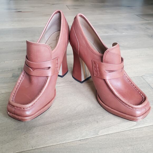 Sam Edelman Jeanette Mocha Luxury Leather size 8.5 Loafer Block Heel - Picture 2 of 8